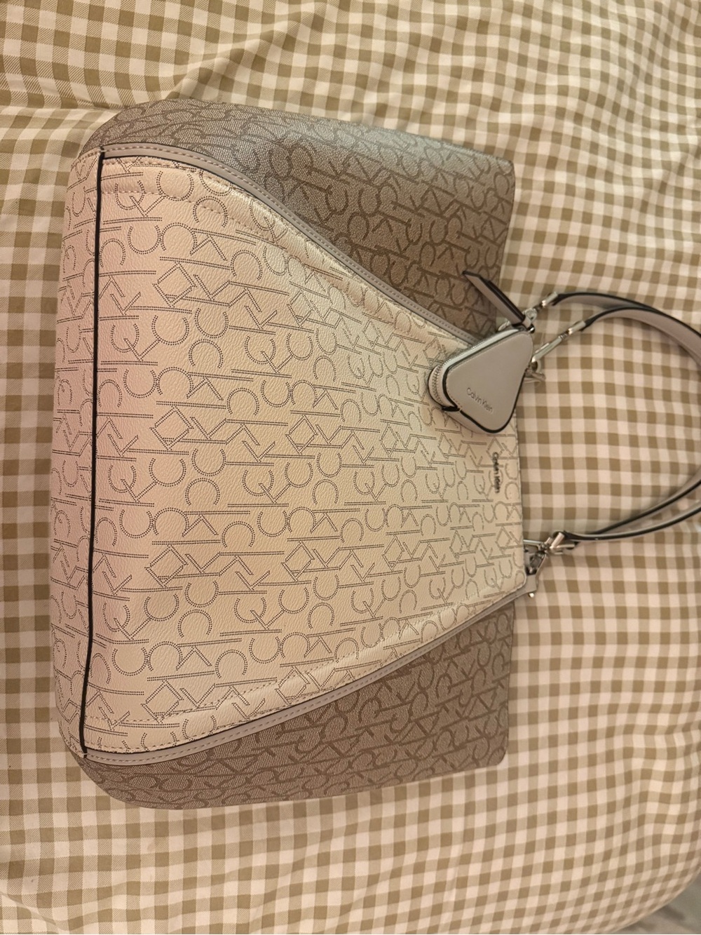 Calvin Klein Two-Tone Beige & Taupe Signature Shoulder Bag